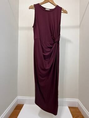 Nine Britton Burgundy Twist Waist Faux Wrap Tank Midi Dress SzXL